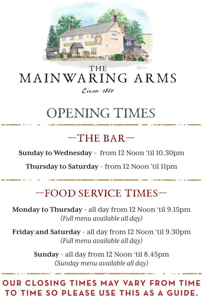 Opening Times Mainwaring Arms
